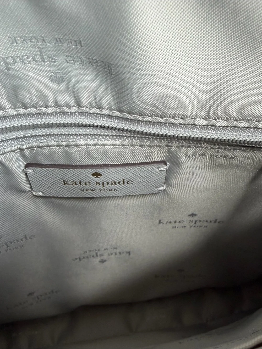 kate spade light gray saffiano leather messenger bag with gold hardware
